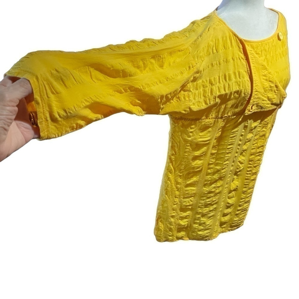 Bright Sunny Yellow Textured Top with Fold over neckline-slits on sides-Size 12 - Picture 6 of 16